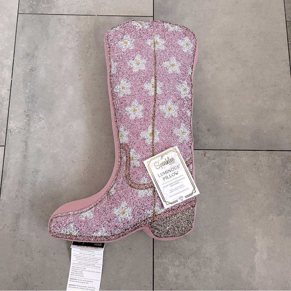 NEW Sparkles Home pink floral cowgirl boot accent pillow taylor swift western - Picture 2 of 7
